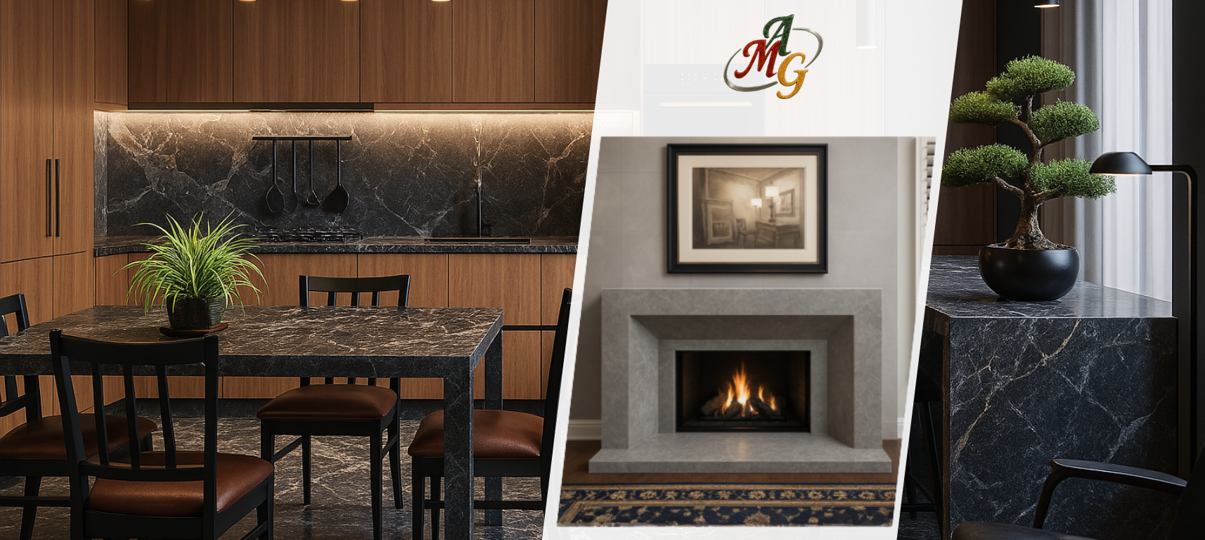 Artistic Marble And Granite Kitchen Fireplace 1